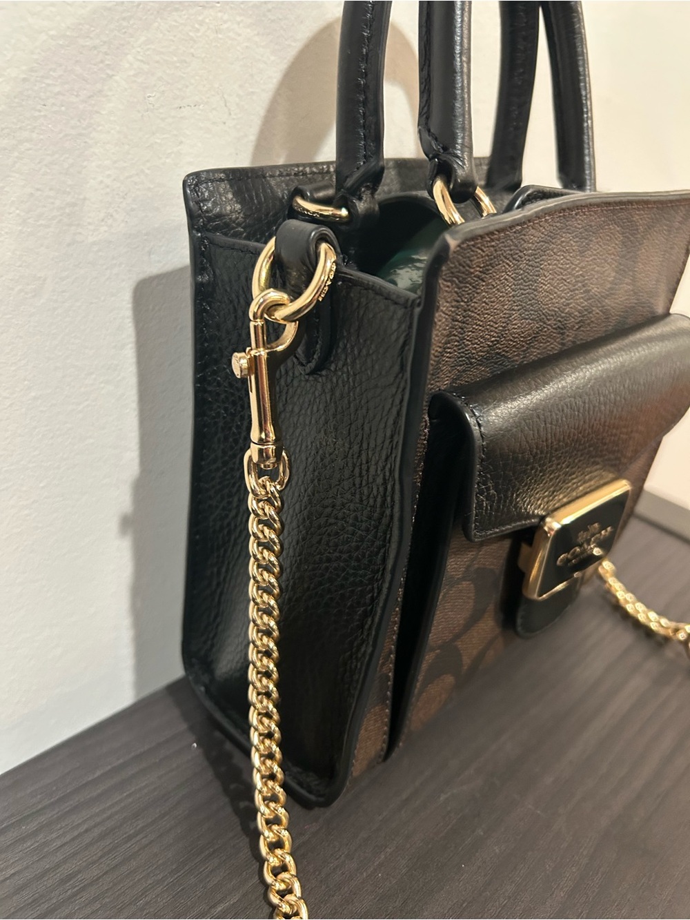 Coach Mini Pepper Crossbody in Signature Canvas with a black pebbled leather - Picture 8 of 12